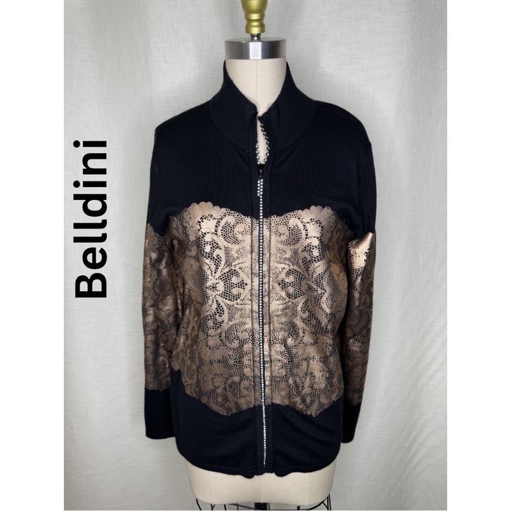 Beuldini Knit Jacket Black Lace Zip Up Elegant Cardigan Petite Large PL